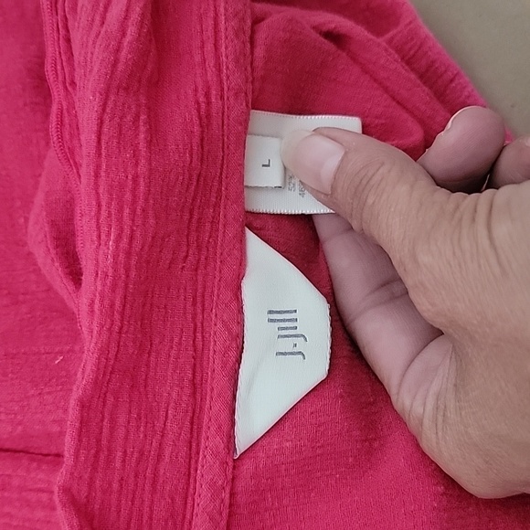 J. Jill Size L Linen Blend Bright Pink Button Down Short Sleeve Blouse, EUC - Picture 6 of 11